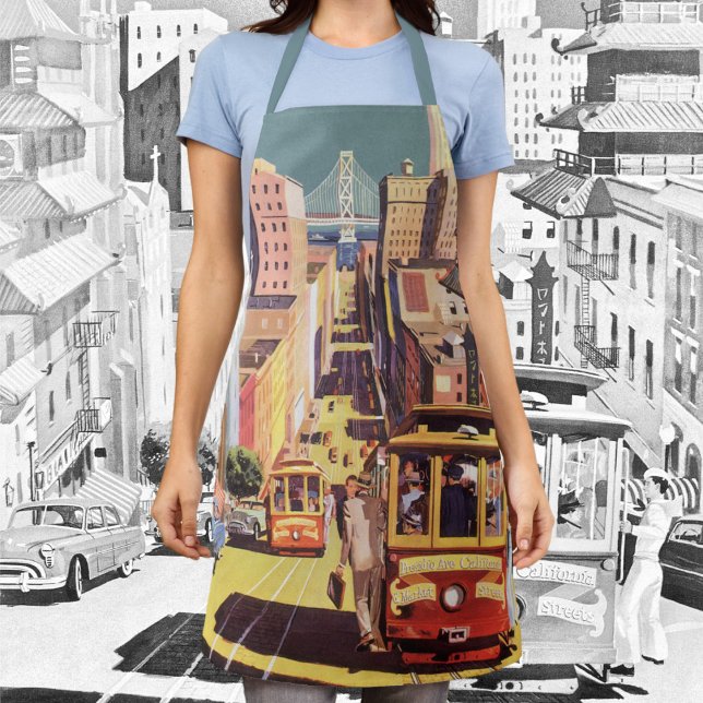 Vintage San Francisco Cable Cars Travel Poster Art Apron (Creator Uploaded)