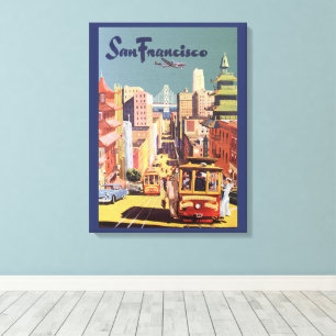 Vintage San Francisco Cable Cars Travel Poster Art Canvas Print