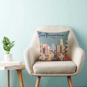 Vintage San Francisco Cable Cars Travel Poster Art Cushion