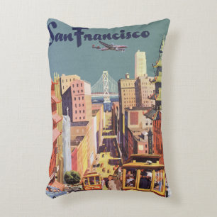 Vintage San Francisco Cable Cars Travel Poster Art Decorative Cushion