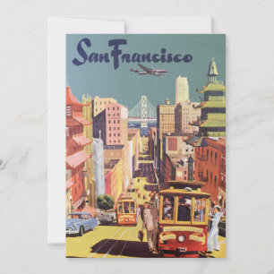 Vintage San Francisco Cable Cars Travel Poster Art Invitation