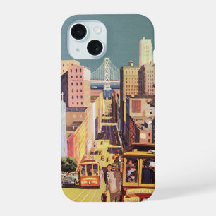 Vintage San Francisco Cable Cars Travel Poster Art iPhone 15 Case