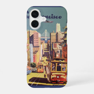 Vintage San Francisco Cable Cars Travel Poster Art iPhone 16 Case
