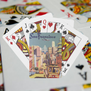 Vintage San Francisco Cable Cars Travel Poster Art Playing Cards