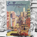 Vintage San Francisco Cable Cars Travel Poster Art Tea Towel<br><div class="desc">Vintage illustration United States of America travel poster featuring San Francisco,  California with a view of the Bay Bridge and cable cars looking down California Street in China Town.</div>