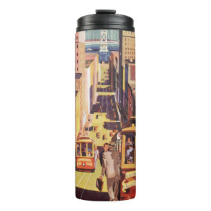 Vintage San Francisco Cable Cars Travel Poster Art Thermal Tumbler