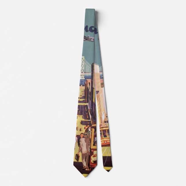 Vintage San Francisco Cable Cars Travel Poster Art Tie (Front)