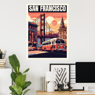 Vintage San Francisco City bus on road, California Poster