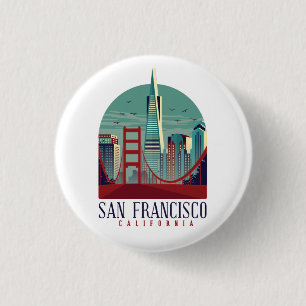 Vintage San Francisco Cityscape  3 Cm Round Badge