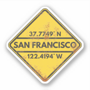 Vintage San Francisco Coordinates Rusty Metal Sign