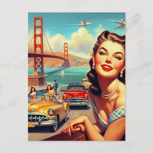 Vintage San Francisco Girl Illustration Postcard (Front)