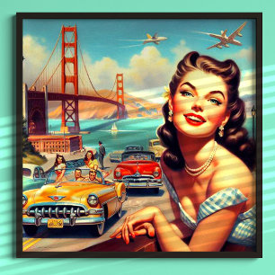 Vintage San Francisco Girl Illustration Poster