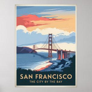 Vintage San Francisco Golden Gate Bridge - Retro Poster