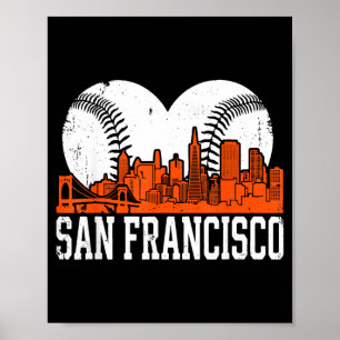 Vintage San Francisco Skyline Baseball Present Men Poster