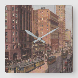Vintage San Francisco Street Scene Square Wall Clock