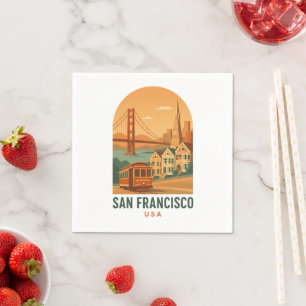 Vintage San Francisco Travel Poster Napkins   Gold