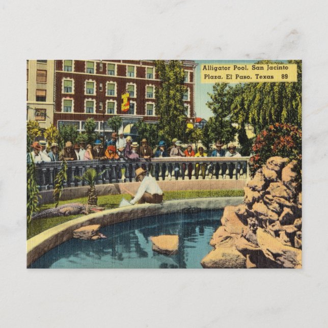 Vintage San Jacinto Plaza, El Paso, Texas Postcard (Front)