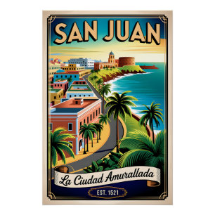 Vintage San Juan Puerto Rico Retro Travel Poster