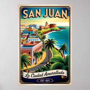 Vintage San Juan Puerto Rico Retro Travel Poster
