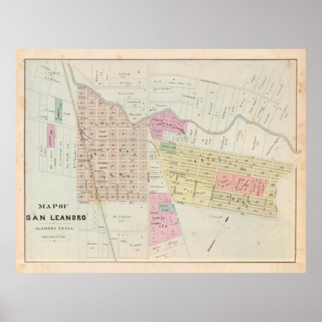 Vintage San Leandro CA Map (1878) Poster (Front)
