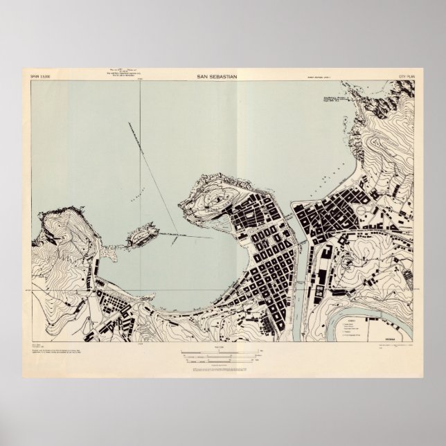 Vintage San Sebastian Spain Map (1943) Poster (Front)