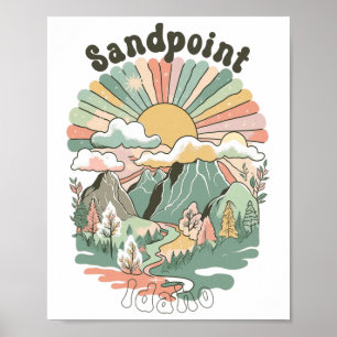 Vintage Sandpoint Idaho Mountains Hiking Sunset Gr Poster