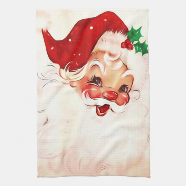 Vintage Santa 4 Tea Towel (Vertical)