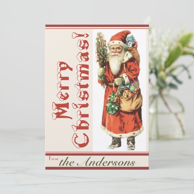 Vintage Santa 5 with Christmas Song Holiday Invitation (Standing Front)