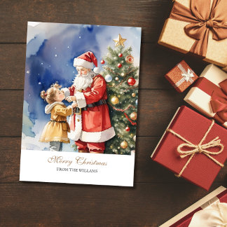 Vintage Santa & A Girl Personalised Holiday Card