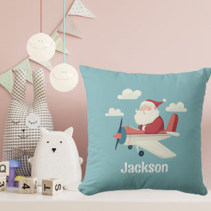 Vintage Santa Aeroplane Clouds Boy Custom Christma Cushion