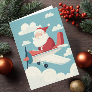 Vintage Santa Aeroplane Clouds & Photo Aviation Fu Holiday Card