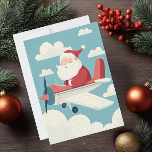 Vintage Santa Airplane Clouds & Photo Aviation Fun Holiday Card