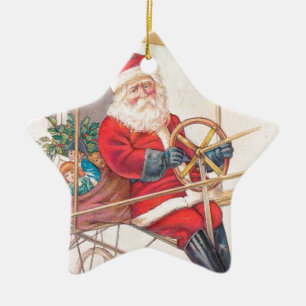 Vintage Santa Airship Fantasy Ceramic Tree Decoration