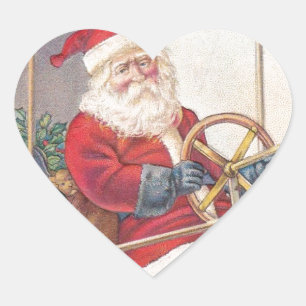 Vintage Santa Airship Fantasy Heart Sticker