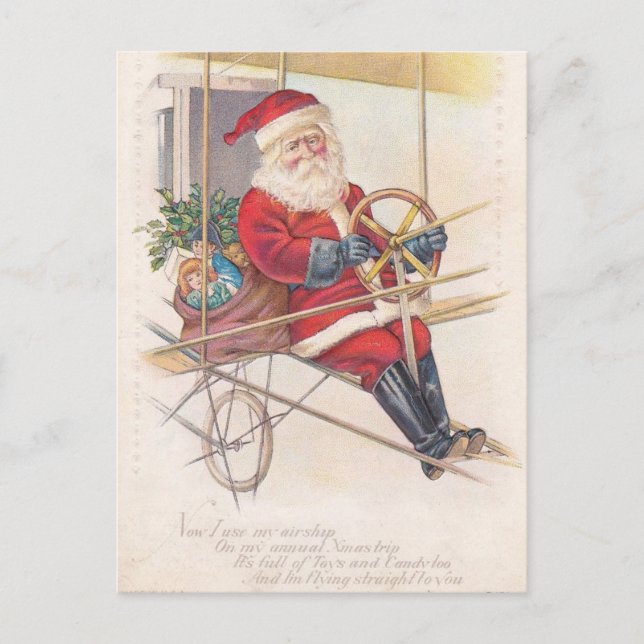 Vintage Santa Airship Fantasy Holiday Postcard (Front)