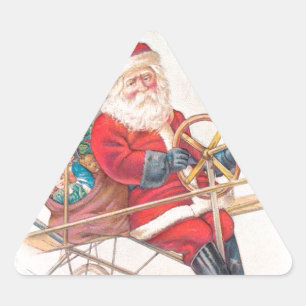Vintage Santa Airship Fantasy Triangle Sticker