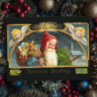 Vintage Santa and Angels Christmas Postcard