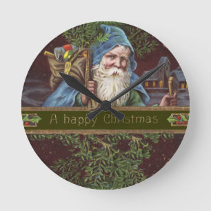 Vintage Santa and Angels Round Clock