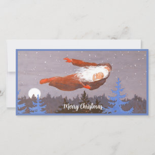 Vintage Santa and Baby Flying On Christmas Holiday Card