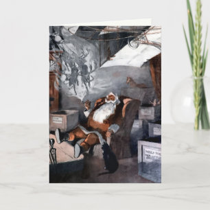 Vintage Santa and Cat Christmas Card