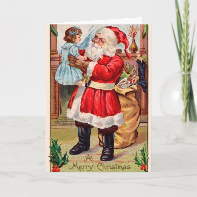 Vintage Santa and Child Holiday Card (Front)