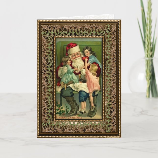 Vintage Santa and Children Christmas Card (Front)