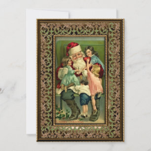 Vintage Santa and Children in Ornate Frame Holiday Card