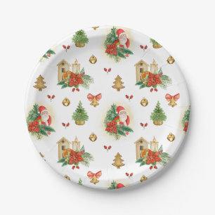 Vintage Santa and Christmas Decorations Paper Plate