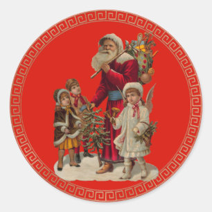 Vintage Santa and Friends Christmas Classic Round Sticker