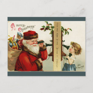 Vintage Santa and Girl on the Telephone Postcard