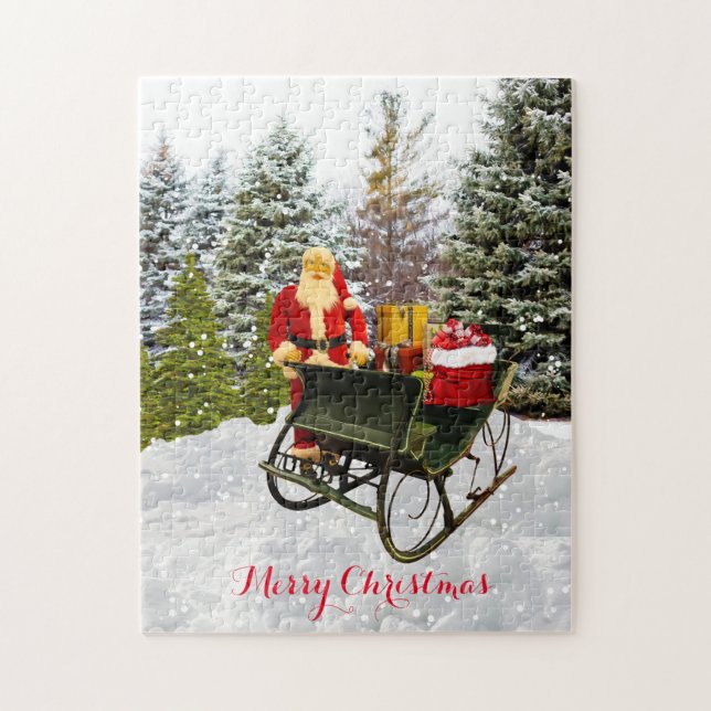 Vintage Santa and His Sleigh Christmas Jigsaw Puzzle (Vertical)