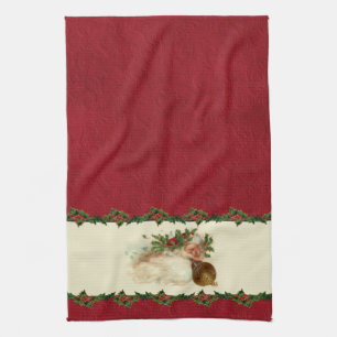 Vintage Santa and Holly Kitchen Towel