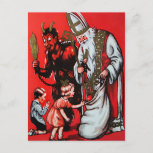 Vintage Santa and Krampus Postcard