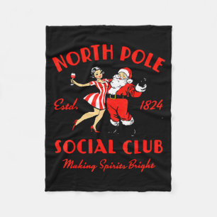 Vintage Santa And Lady Wine Scene North Le Social  Fleece Blanket